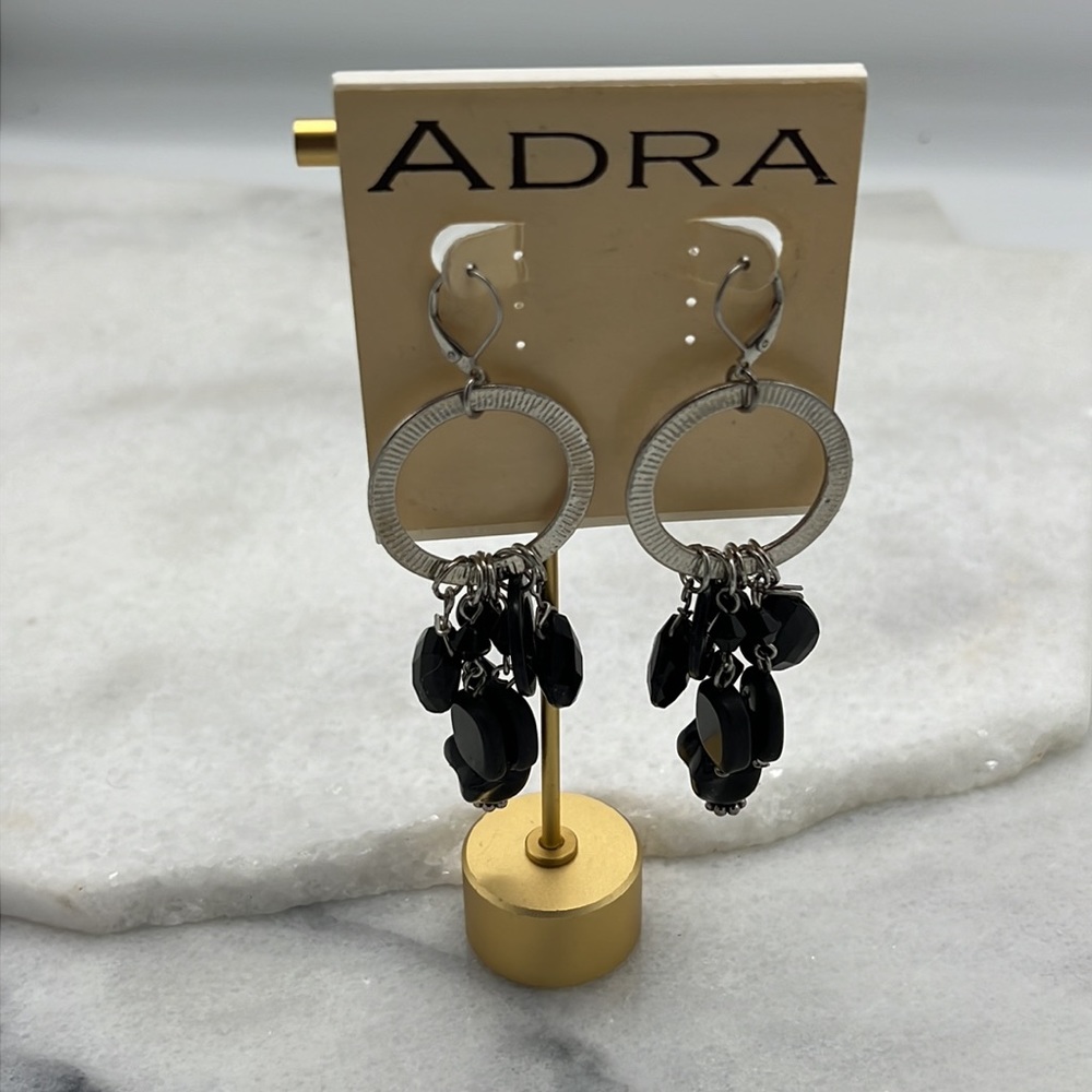 ✔️NWT Silver Earrings with Black Hanging Stones